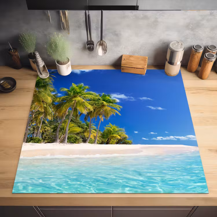 Strand - Zee - Palmboom - Zon - Zomer Inductie beschermer vinyl 3mm middel -sfeer5