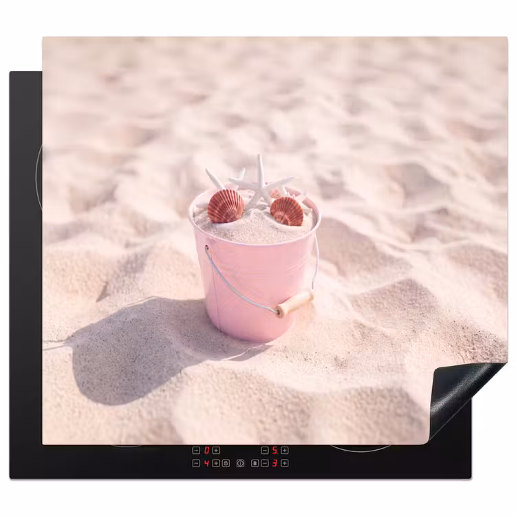Strand - Schelpen - Zomer - Roze - Decoratie Inductie beschermer vinyl 3mm middel -3d