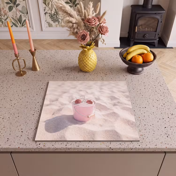Strand - Schelpen - Zomer - Roze - Decoratie Inductie beschermer vinyl 3mm middel -sfeer3