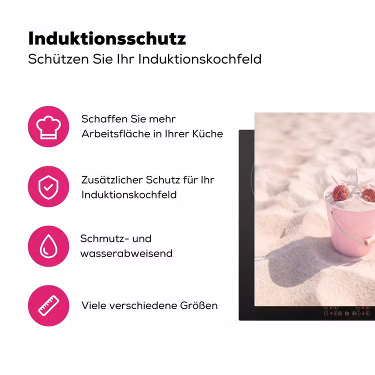 Strand - Schelpen - Zomer - Roze - Decoratie Inductie beschermer vinyl 3mm middel -zzzzzzz-lf-ups