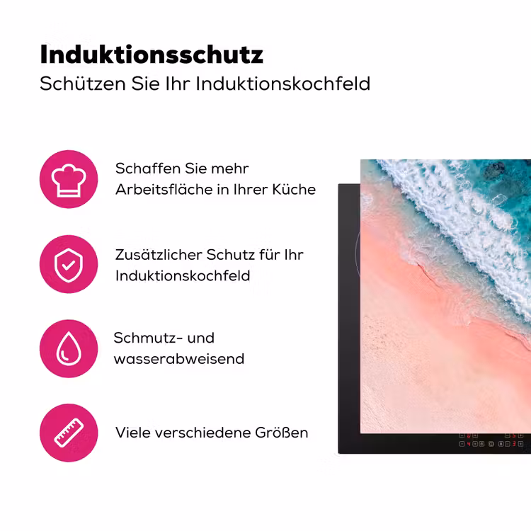 Strand - Oceaan - Golven - Roze Zand - Natuur Inductie beschermer vinyl 3mm middel -zzzzzzz-lf-ups