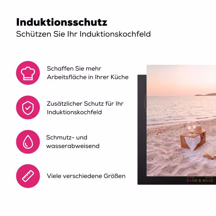 Strand - Picknick - Zonsondergang - Zomer - Natuur Inductie beschermer vinyl 3mm middel -zzzzzzz-lf-ups