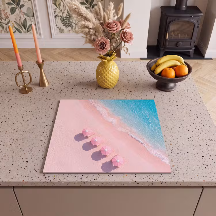 Strand - Roze zand - Zee - Zomer - Natuur Inductie beschermer vinyl 3mm middel -sfeer3
