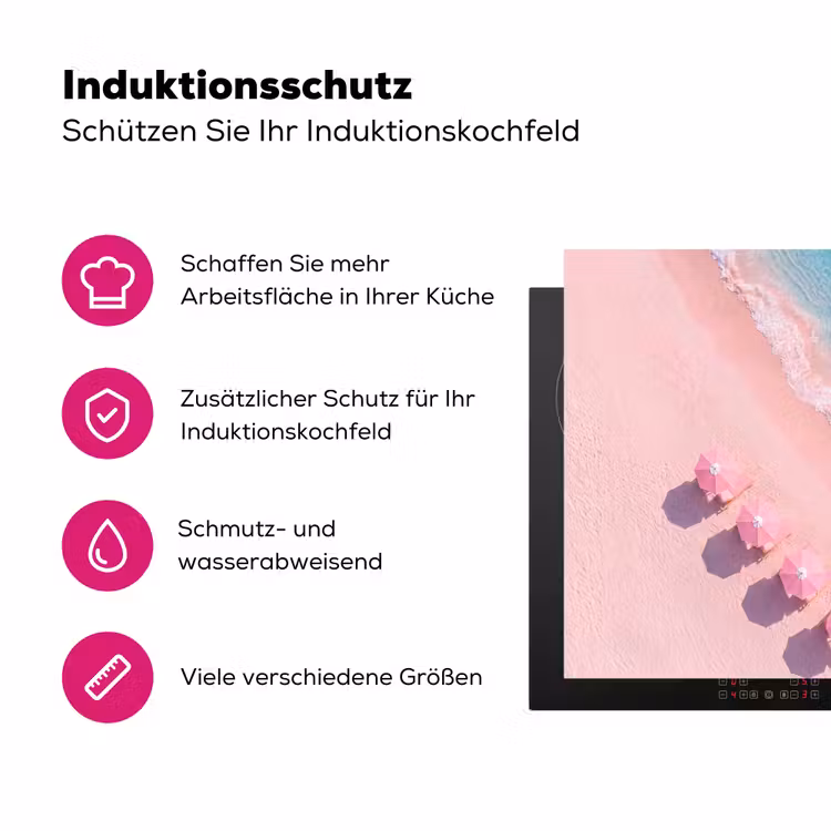 Strand - Roze zand - Zee - Zomer - Natuur Inductie beschermer vinyl 3mm middel -zzzzzzz-lf-ups