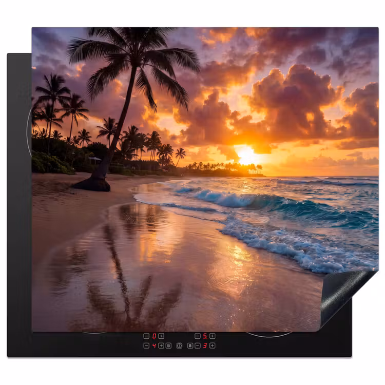 Strand - Zonsopgang - Tropisch - Natuur - Oranje Inductie beschermer vinyl 3mm middel -3d
