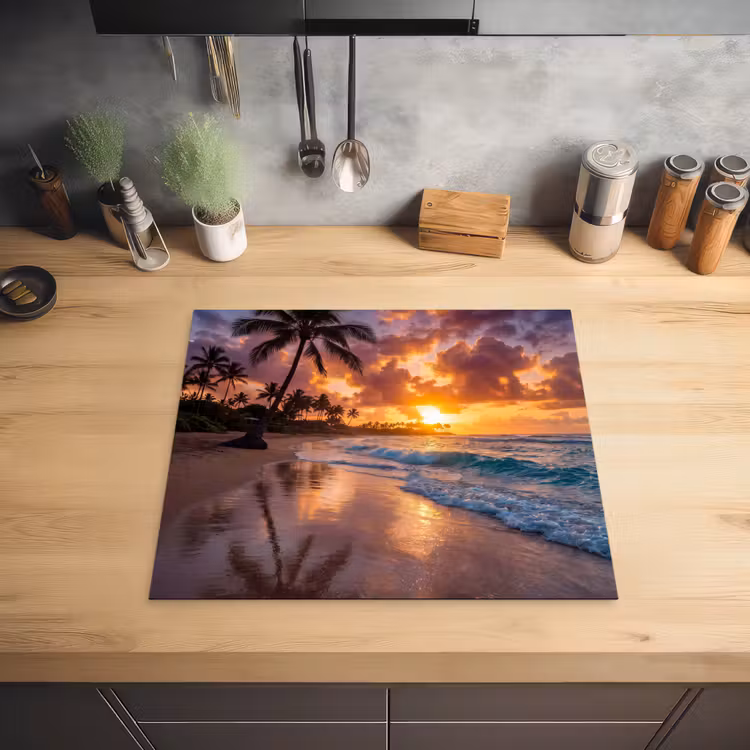 Strand - Zonsopgang - Tropisch - Natuur - Oranje Inductie beschermer vinyl 3mm middel -sfeer5