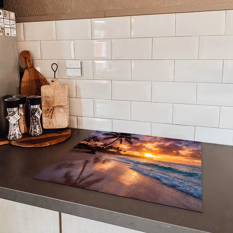 Strand - Zonsopgang - Tropisch - Natuur - Oranje Inductie beschermer vinyl 3mm middel -sfeer3