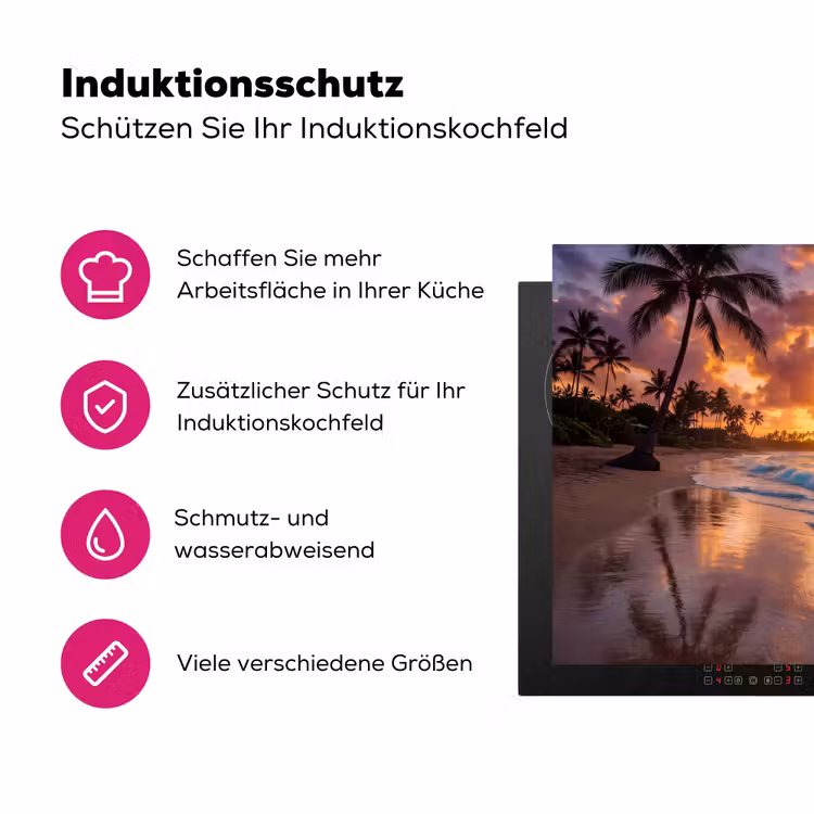 Strand - Zonsopgang - Tropisch - Natuur - Oranje Inductie beschermer vinyl 3mm middel -zzzzzzz-lf-ups