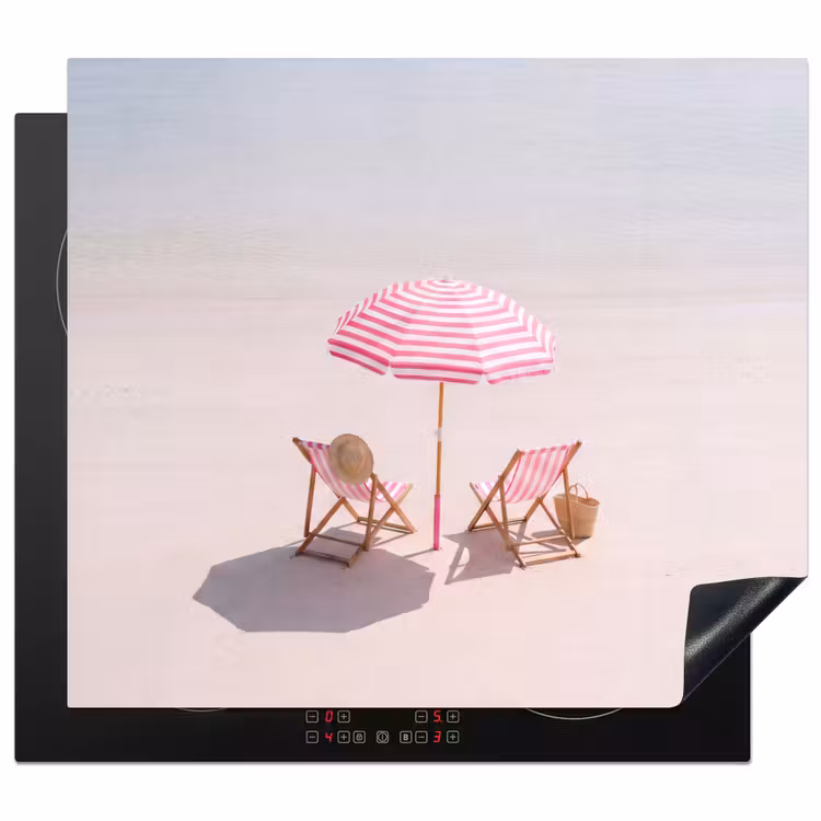 Strand - Parasol - Ligstoel - Zomer - Roze Inductie beschermer vinyl 3mm middel -3d