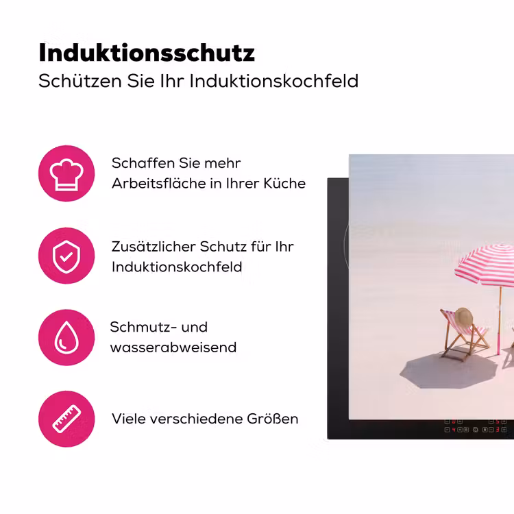 Strand - Parasol - Ligstoel - Zomer - Roze Inductie beschermer vinyl 3mm middel -zzzzzzz-lf-ups
