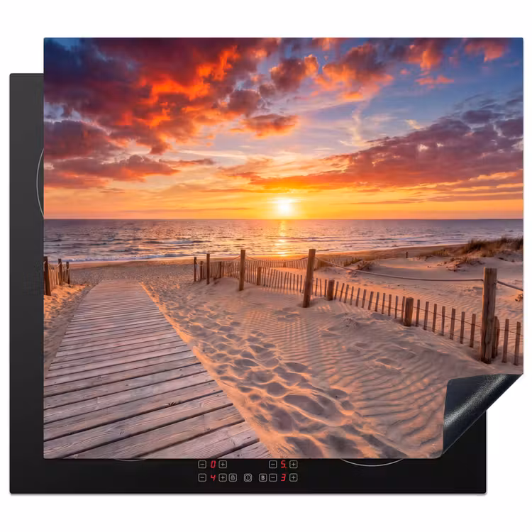 Strand - Zonsondergang - Zee - Natuur - Oranje Inductie beschermer vinyl 3mm middel -3d