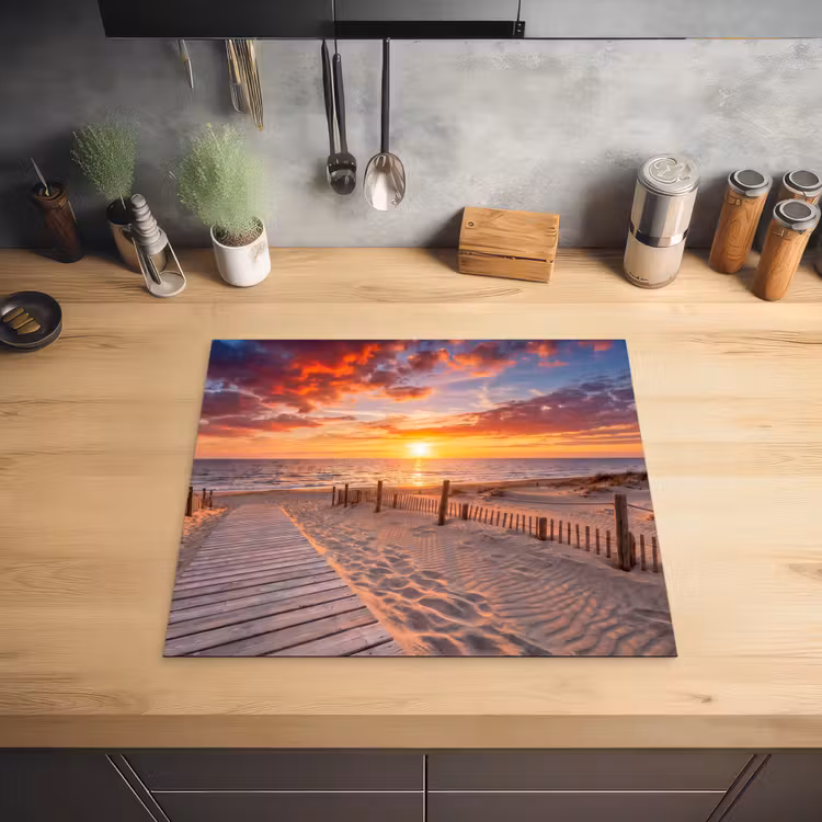 Strand - Zonsondergang - Zee - Natuur - Oranje Inductie beschermer vinyl 3mm middel -sfeer5