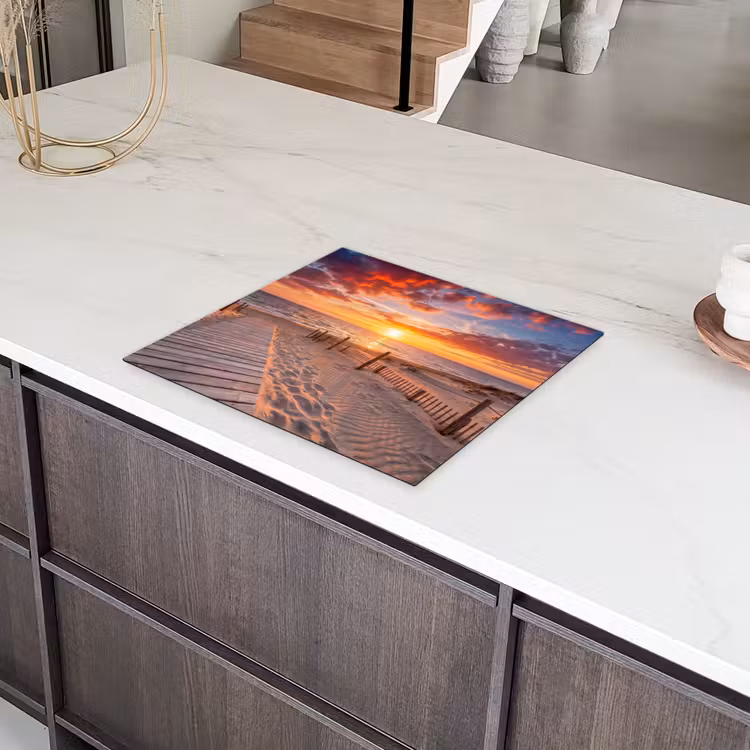 Strand - Zonsondergang - Zee - Natuur - Oranje Inductie beschermer vinyl 3mm middel -sfeer8