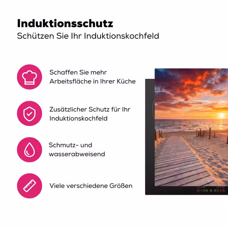 Strand - Zonsondergang - Zee - Natuur - Oranje Inductie beschermer vinyl 3mm middel -zzzzzzz-lf-ups