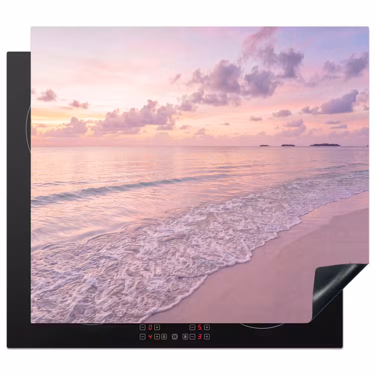 Strand - Zonsondergang - Natuur - Minimalistisch - Roze Inductie beschermer vinyl 3mm middel -3d