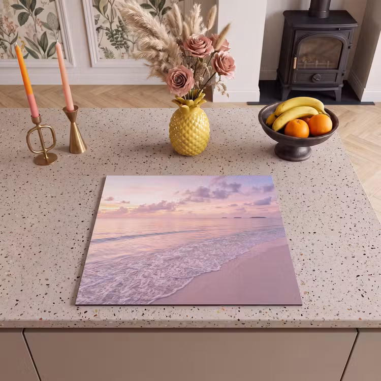 Strand - Zonsondergang - Natuur - Minimalistisch - Roze Inductie beschermer vinyl 3mm middel -sfeer3