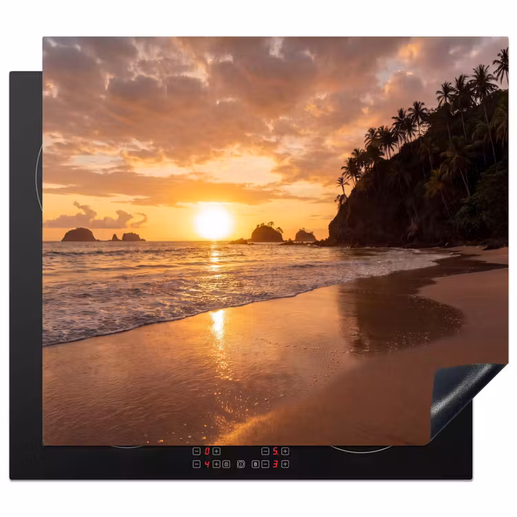 Strand - Zonsondergang - Natuur - Tropisch - Oranje Inductie beschermer vinyl 3mm middel -3d