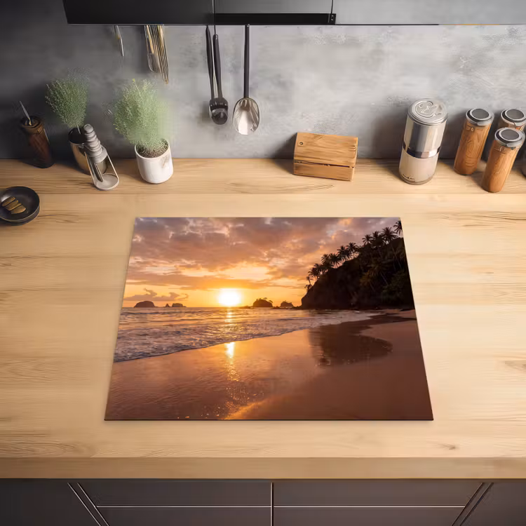 Strand - Zonsondergang - Natuur - Tropisch - Oranje Inductie beschermer vinyl 3mm middel -sfeer5