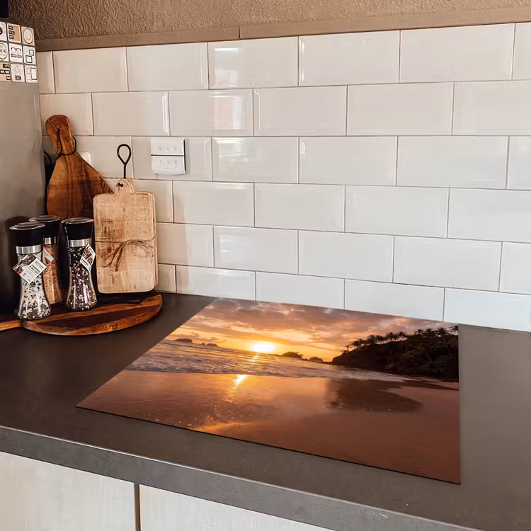 Strand - Zonsondergang - Natuur - Tropisch - Oranje Inductie beschermer vinyl 3mm middel -sfeer3