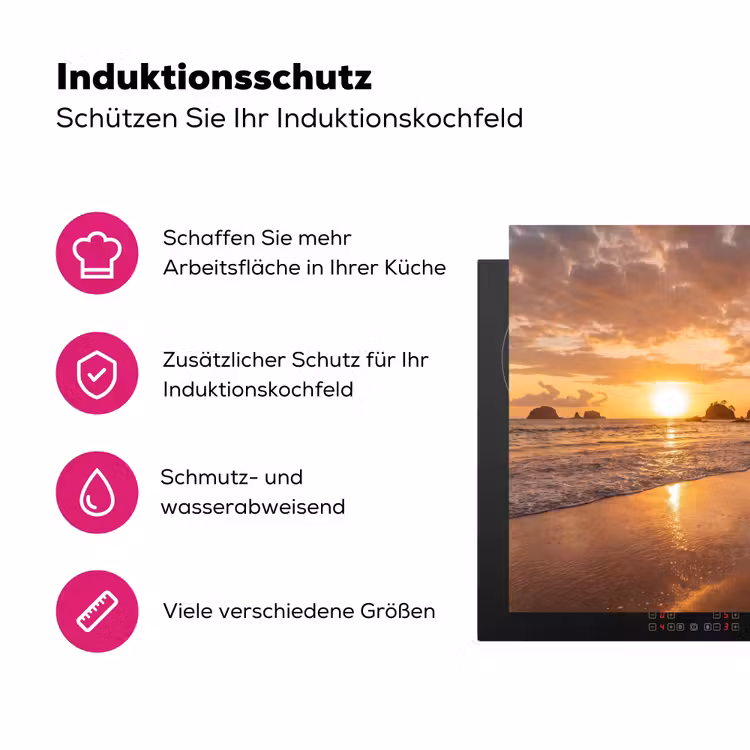 Strand - Zonsondergang - Natuur - Tropisch - Oranje Inductie beschermer vinyl 3mm middel -zzzzzzz-lf-ups