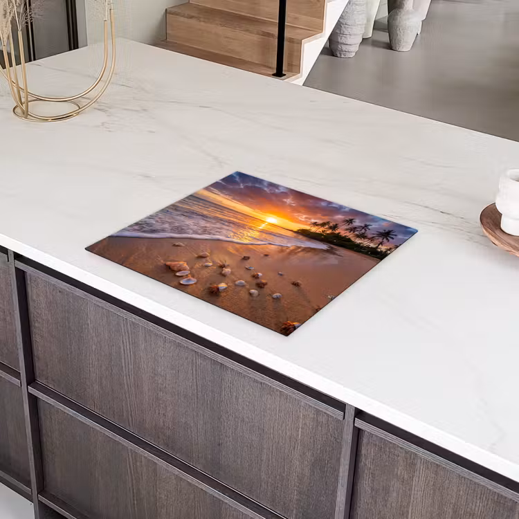 Strand - Zonsondergang - Palmbomen - Natuur - Oranje Inductie beschermer vinyl 3mm middel -sfeer8