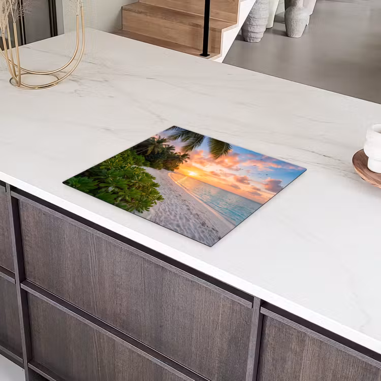 Strand - Zonsondergang - Palmbomen - Tropisch - Natuur Inductie beschermer vinyl 3mm middel -sfeer8