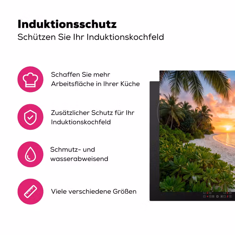 Strand - Zonsondergang - Palmbomen - Tropisch - Natuur Inductie beschermer vinyl 3mm middel -zzzzzzz-lf-ups