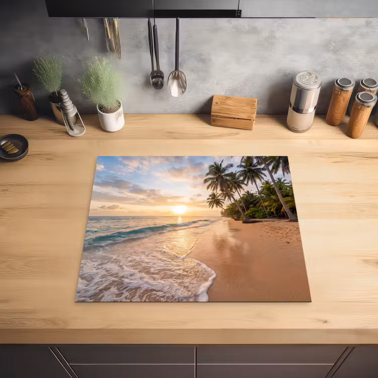 Strand - Zonsondergang - Tropisch - Natuur - Goud Inductie beschermer vinyl 3mm middel -sfeer5