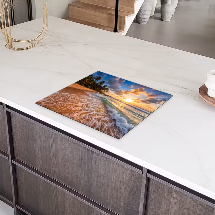 Strand - Zonsondergang - Golven - Natuur - Goud Inductie beschermer vinyl 3mm middel -sfeer8