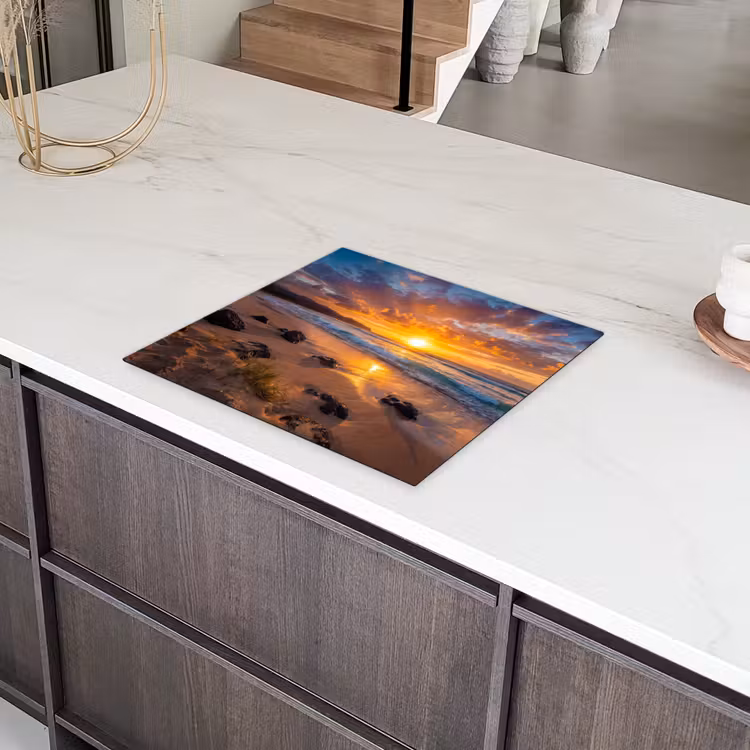 Strand - Zonsondergang - Golven - Natuur - Oranje Inductie beschermer vinyl 3mm middel -sfeer8