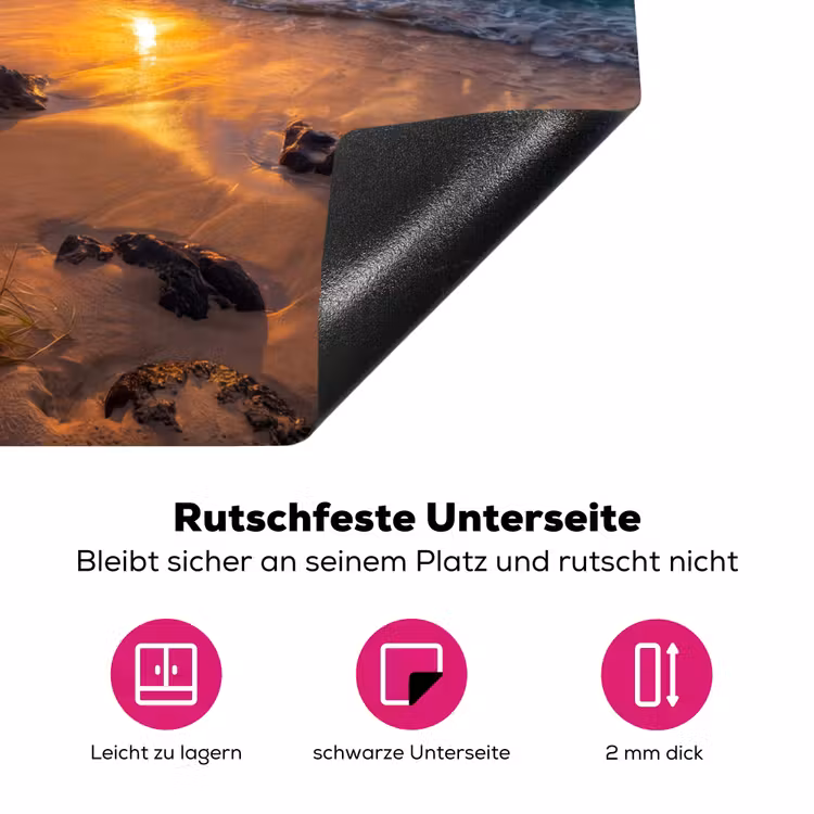 Strand - Zonsondergang - Golven - Natuur - Oranje Inductie beschermer vinyl 3mm middel -zzzzzzz-lf-onderkant