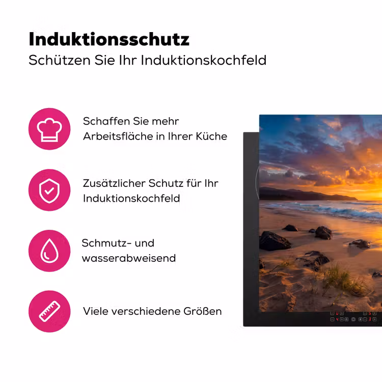 Strand - Zonsondergang - Golven - Natuur - Oranje Inductie beschermer vinyl 3mm middel -zzzzzzz-lf-ups