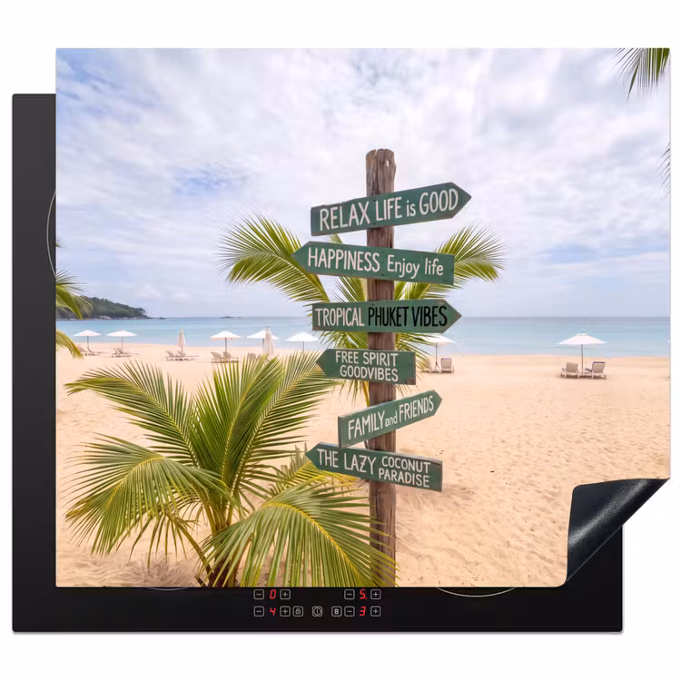 Strand - Wegwijzer - Palmen - Tropisch - Groen Inductie beschermer vinyl 3mm middel -3d