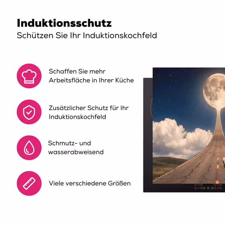 Herdabdeckplatte - Straße – Mond – Nacht - Weg - Maan - Nacht Inductie beschermer vinyl 3mm middel