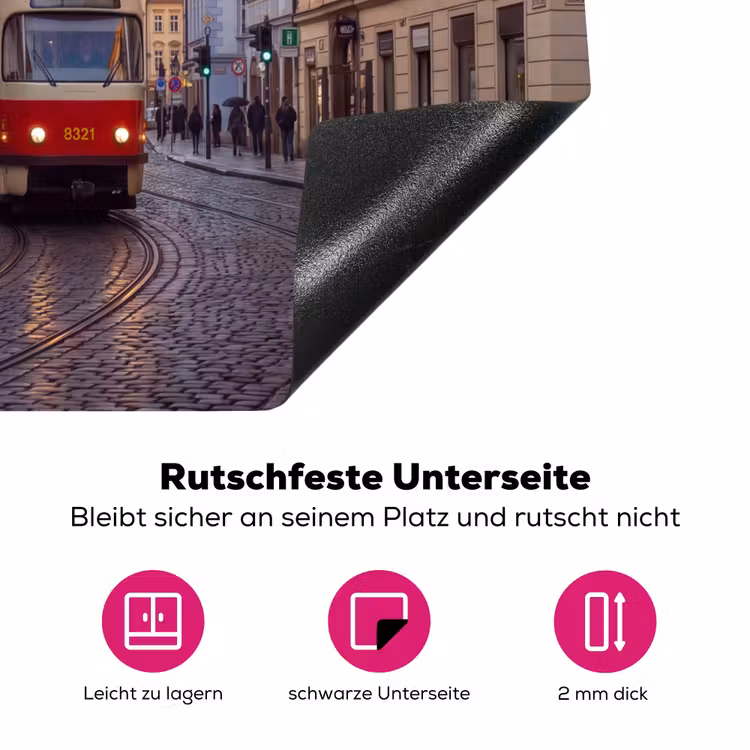 Tram - Straat - Stadsgezicht - Klassiek - Rood Inductie beschermer vinyl 3mm middel -zzzzzzz-lf-onderkant