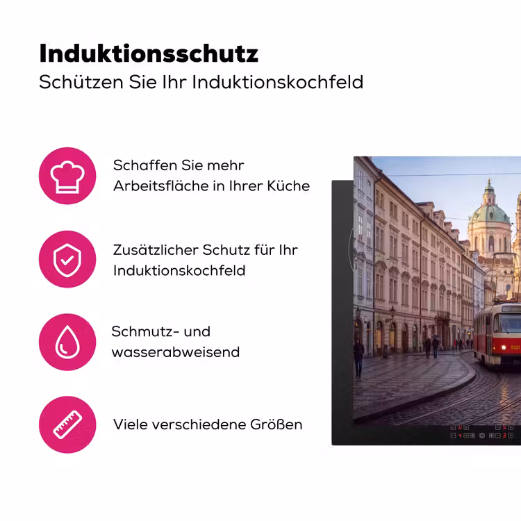 Tram - Straat - Stadsgezicht - Klassiek - Rood Inductie beschermer vinyl 3mm middel -zzzzzzz-lf-ups