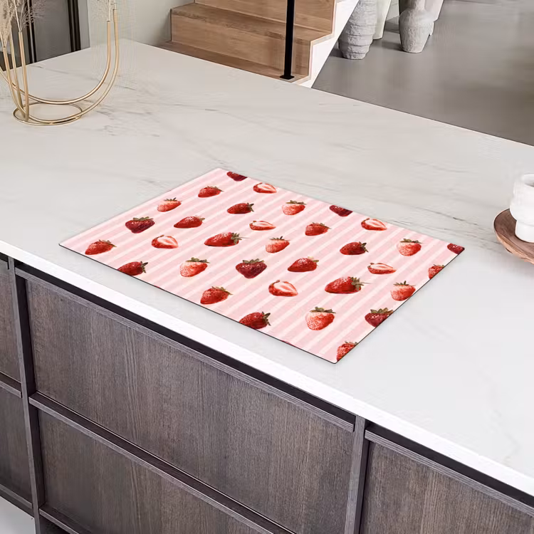 Strepen - Aardbei - Roze Inductie beschermer vinyl 3mm klein 276 -sfeer8