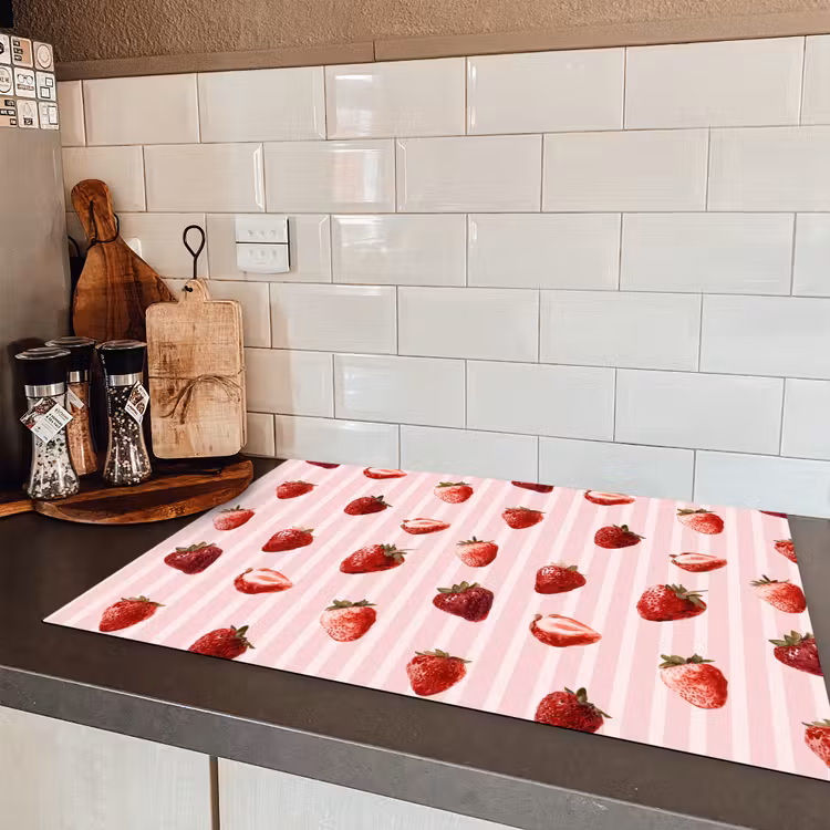 Strepen - Aardbei - Roze Inductie beschermer vinyl 3mm klein 276 -sfeer3
