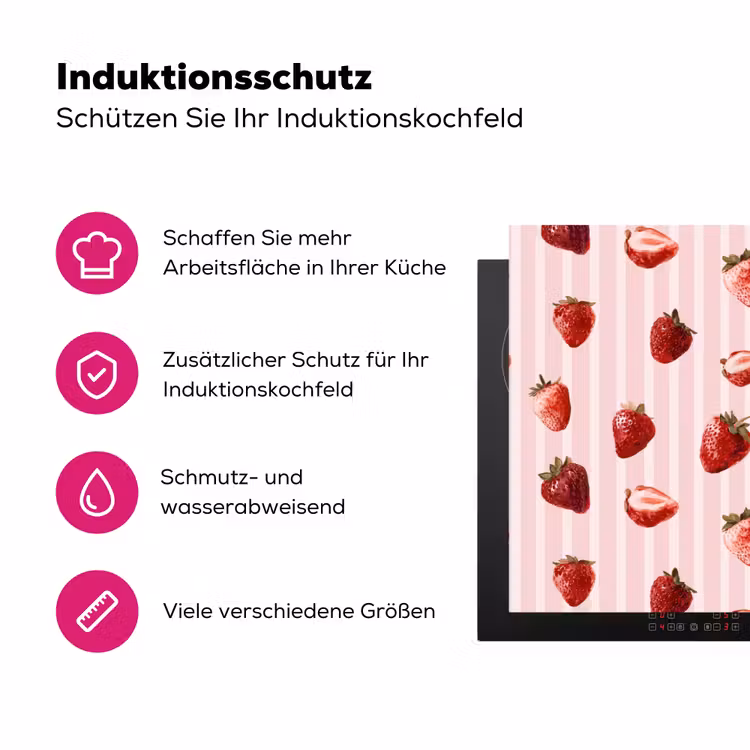 Strepen - Aardbei - Roze Inductie beschermer vinyl 3mm klein 276 -zzzzzzz-lf-ups