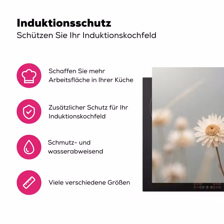 Strobloemen - Wit - Daglicht Inductie beschermer vinyl 3mm klein -zzzzzzz-lf-ups