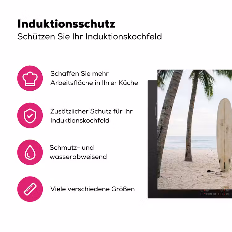 Surfboard - Palmbomen - Kleurrijk Inductie beschermer vinyl 3mm klein -zzzzzzz-lf-ups