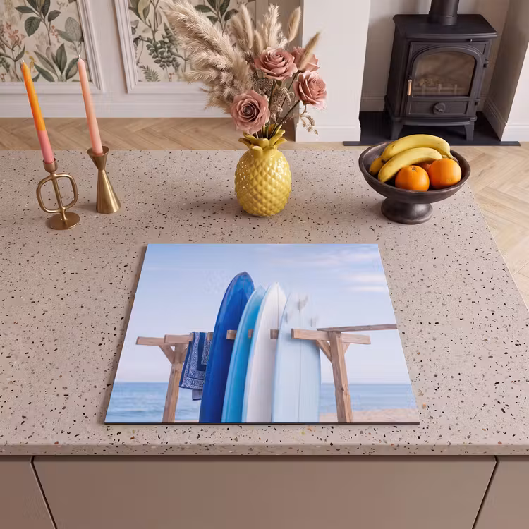 Surfplank - Strand - Zomer - Blauw - Water Inductie beschermer vinyl 3mm middel -sfeer3