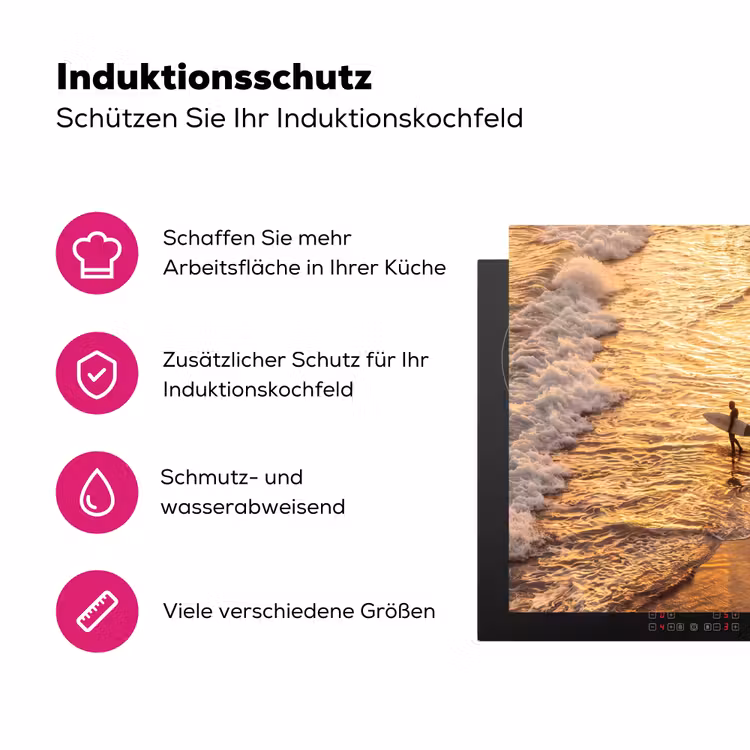 Surfer - Strand - Zonsondergang - Oceaan - Goud Inductie beschermer vinyl 3mm middel -zzzzzzz-lf-ups