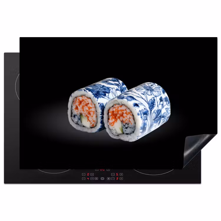 Sushi - Delfts blauw - Rijst - Vis - Elegant Inductie beschermer vinyl 3mm klein -3d