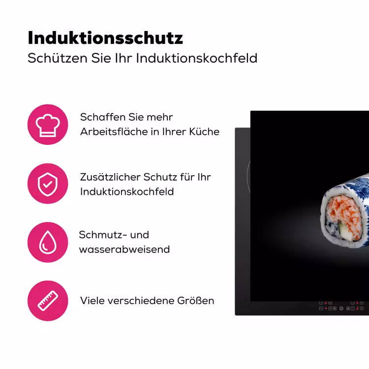 Sushi - Delfts blauw - Rijst - Vis - Elegant Inductie beschermer vinyl 3mm klein -zzzzzzz-lf-ups