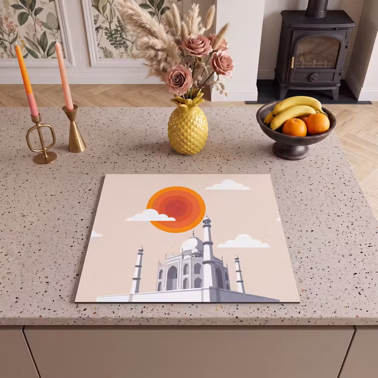 Taj Mahal - Zon - Koepel - Architectuur - India - Grafisch Inductie beschermer vinyl 3mm middel -sfeer3