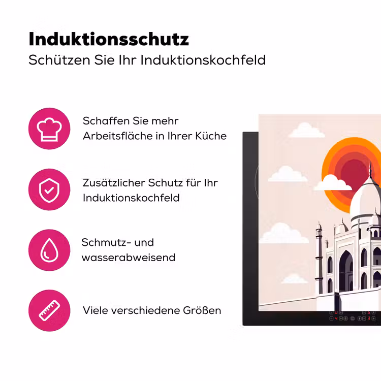 Taj Mahal - Zon - Koepel - Architectuur - India - Grafisch Inductie beschermer vinyl 3mm middel -zzzzzzz-lf-ups