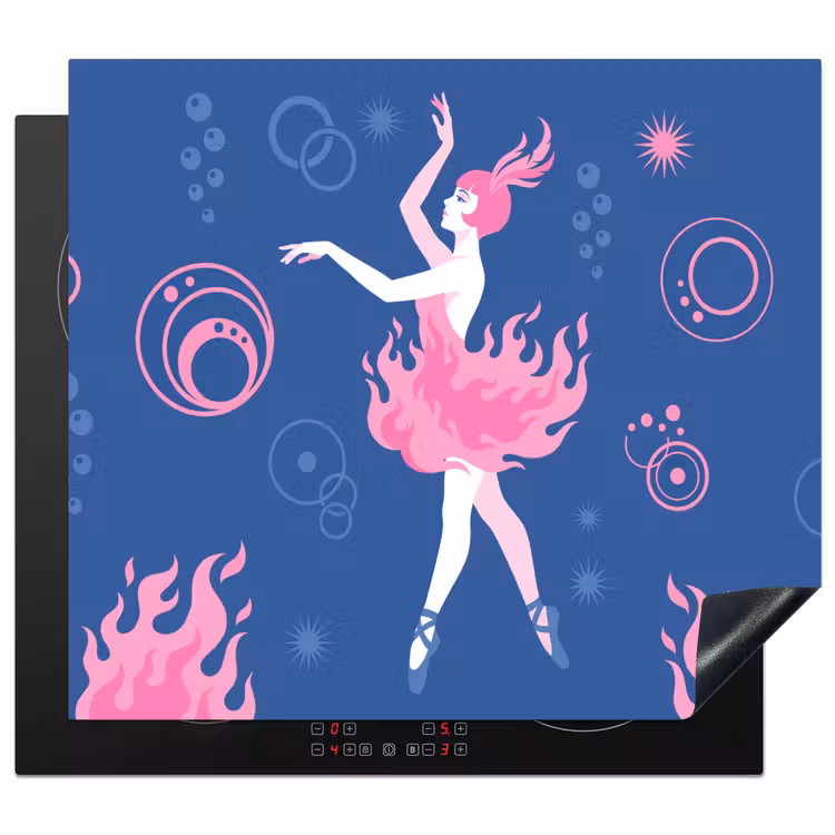 Danseres - Vlammenrok - Abstract - Roze - Blauw Inductie beschermer vinyl 3mm middel -3d