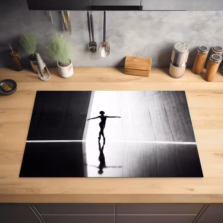 Danser - Silhouette - Kunst - Modern - Zwart-wit Inductie beschermer vinyl 3mm klein -sfeer5