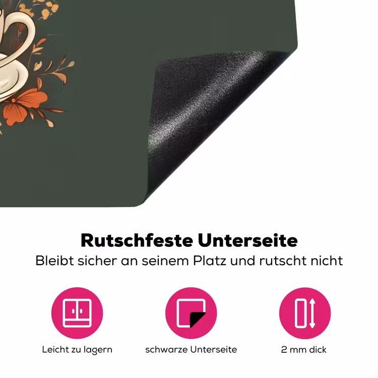 Kop - Bloemen - Groen - Koffie Inductie beschermer vinyl 3mm klein -zzzzzzz-lf-onderkant